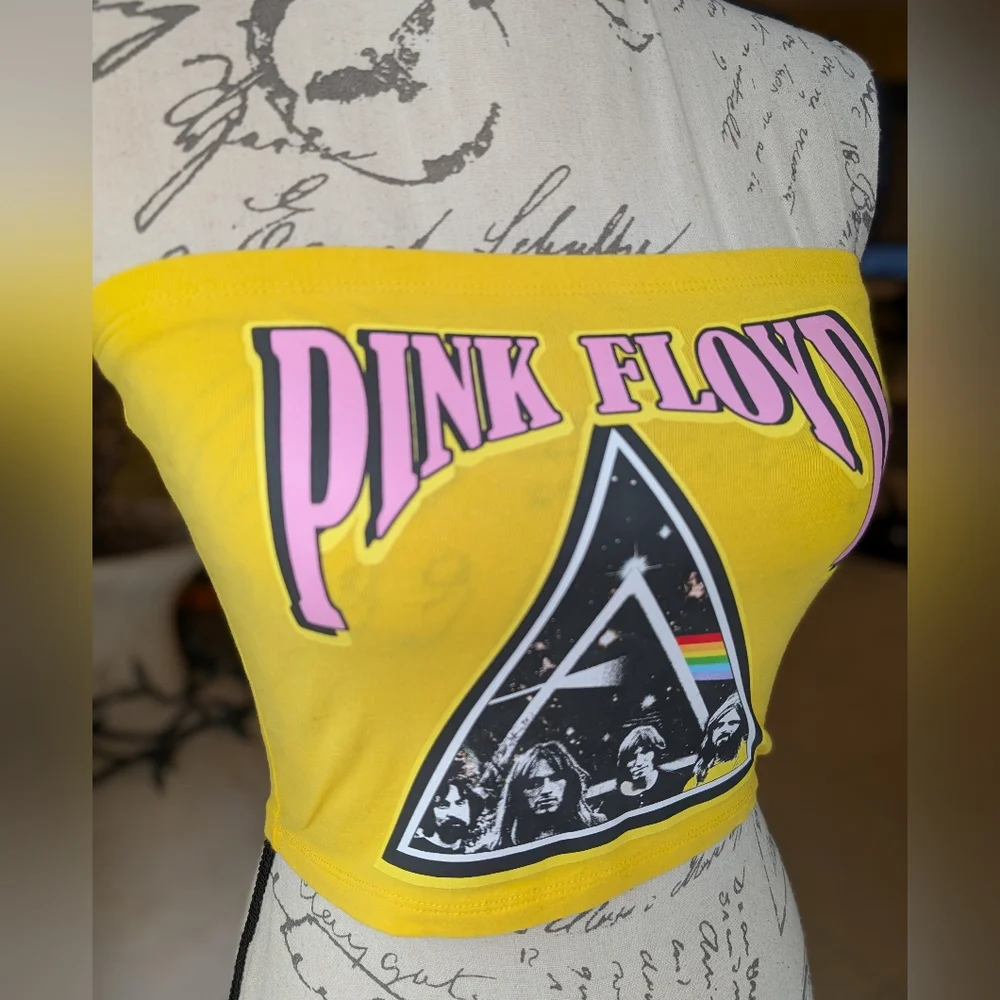 NWOT PINK FLOYD Yellow Pink & Black Tube Top Size Small - Picture 3 of 8